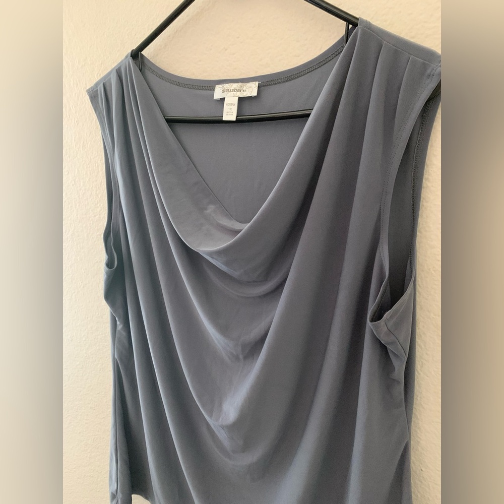 Dress barn Slate Blue gray Draped Cowl Neck Sleeveless blouse - Picture 7 of 8
